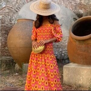 ZARA Dress Women's Size M Multicolor Printed‎ Midi Dress Boho Vacation Colorful